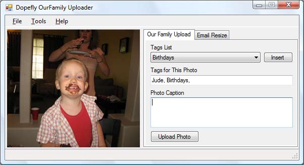 Dopefly uploader with Jude's birthday