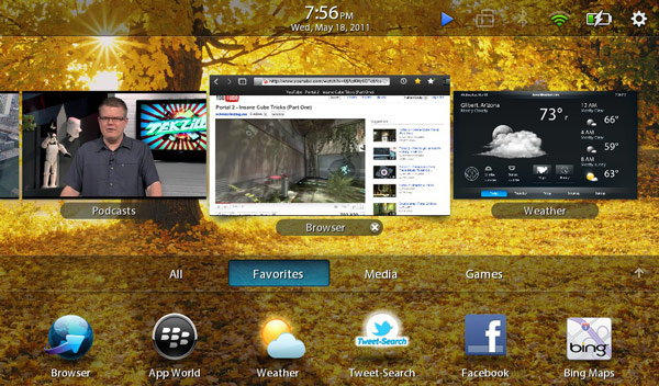 The PlayBook multitasking interface